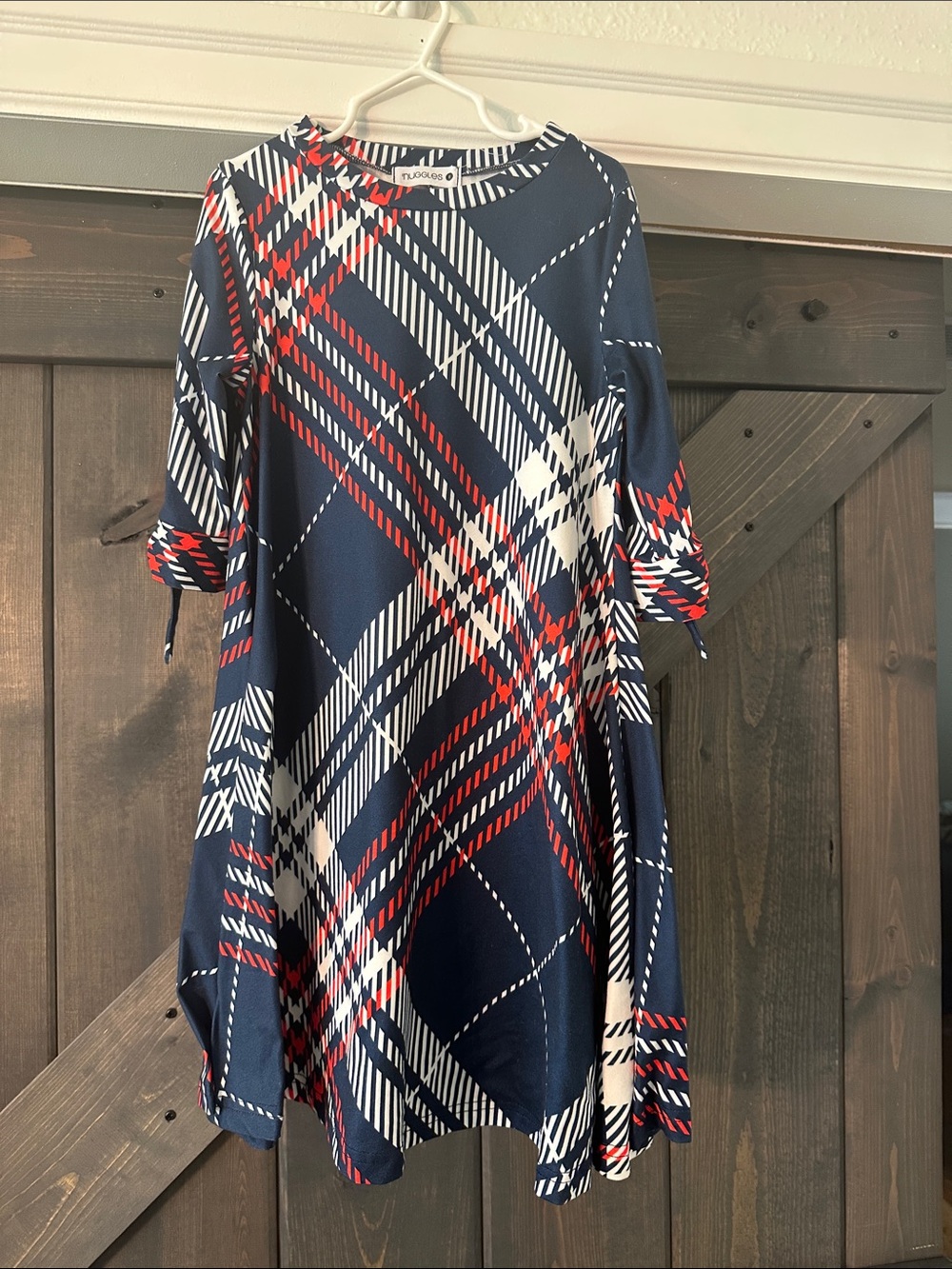 Nautica Girls' Navy Plaid Tie-Sleeve Formal Dress